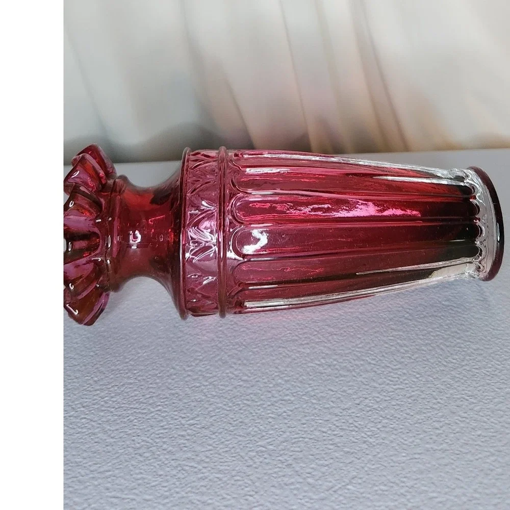 Vintage Cranberry Glass Vase Ruffled Rim Ribbed Pink Ruby